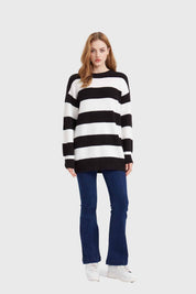 Sweater Mujer Rayas Largo Negro