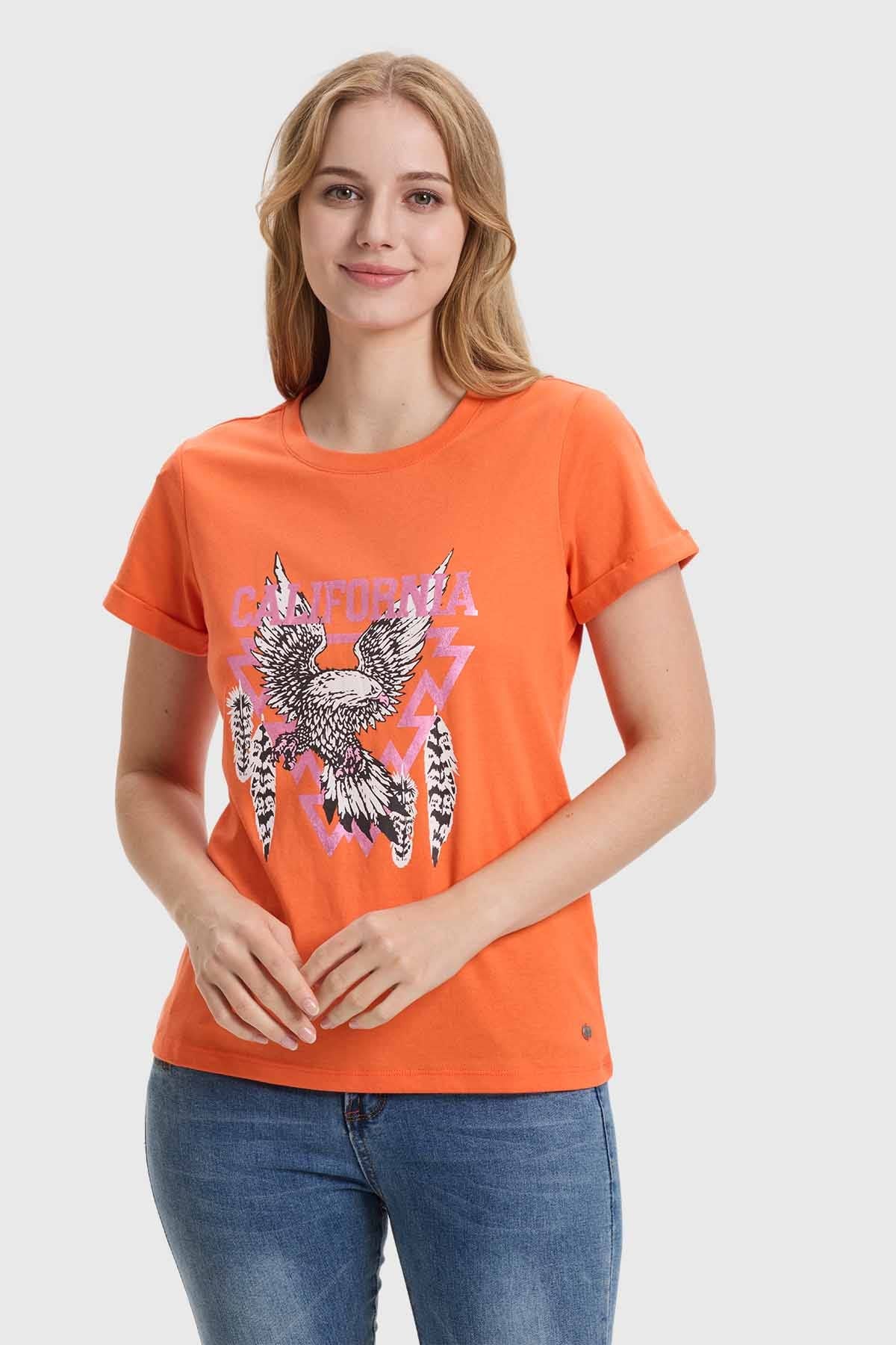 Polera Mujer Gráfica Roll Up Naranjo