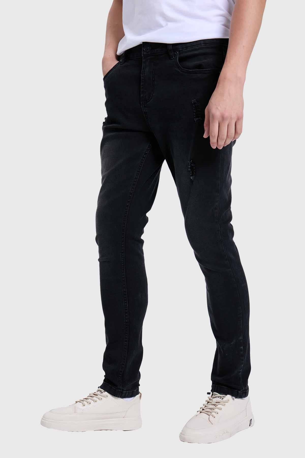 Jeans Hombre Skinny Rotura Negro