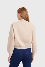 Polerón Mujer Cropped Bordado Beige