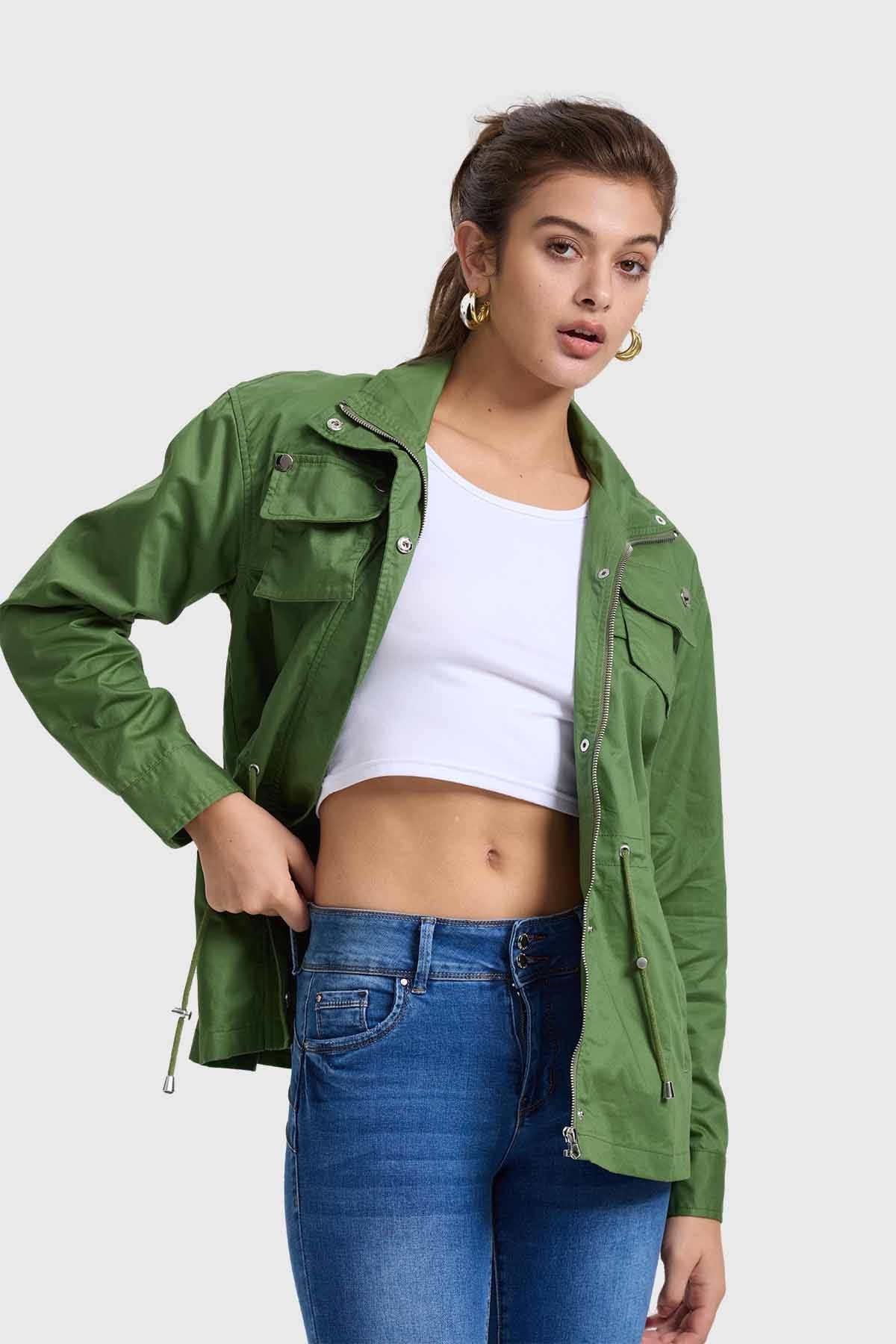 Verde Militar Chaquetas De Moda Mujer 2020 Añadir Colores Chaqueta