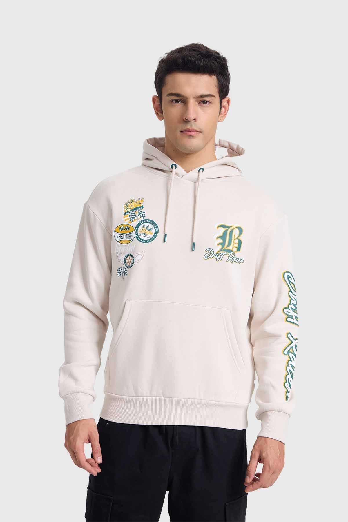 Polerón Hombre Hoodie Print Beige