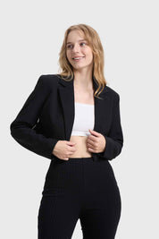 Blazer Mujer Crop Botón Negro