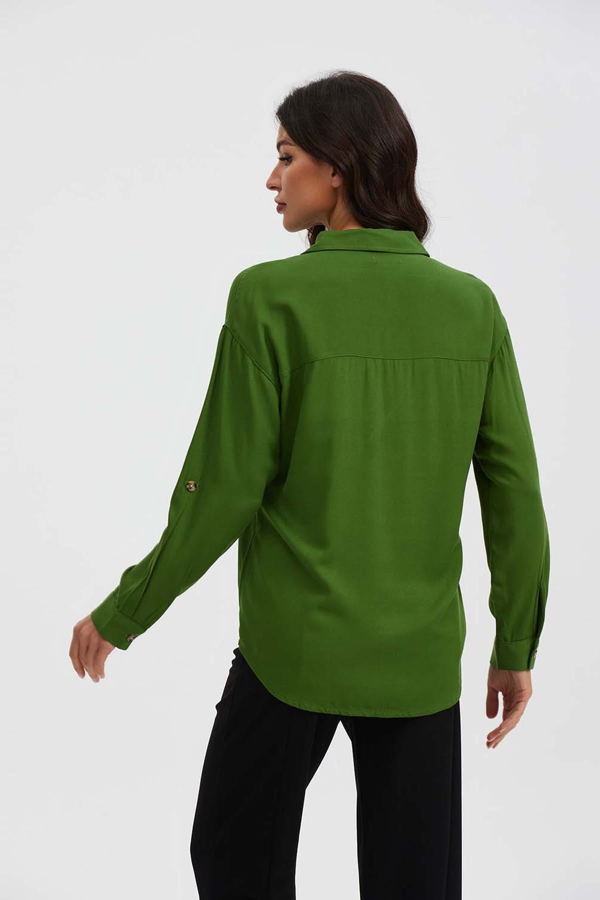 Blusa Mujer Manga Roll Up Verde