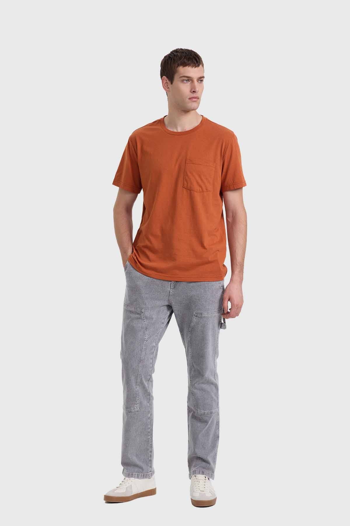 Polera Hombre Básica Con Bolsillo Ocre