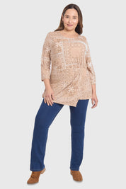 Polera Mujer Estampada Beige