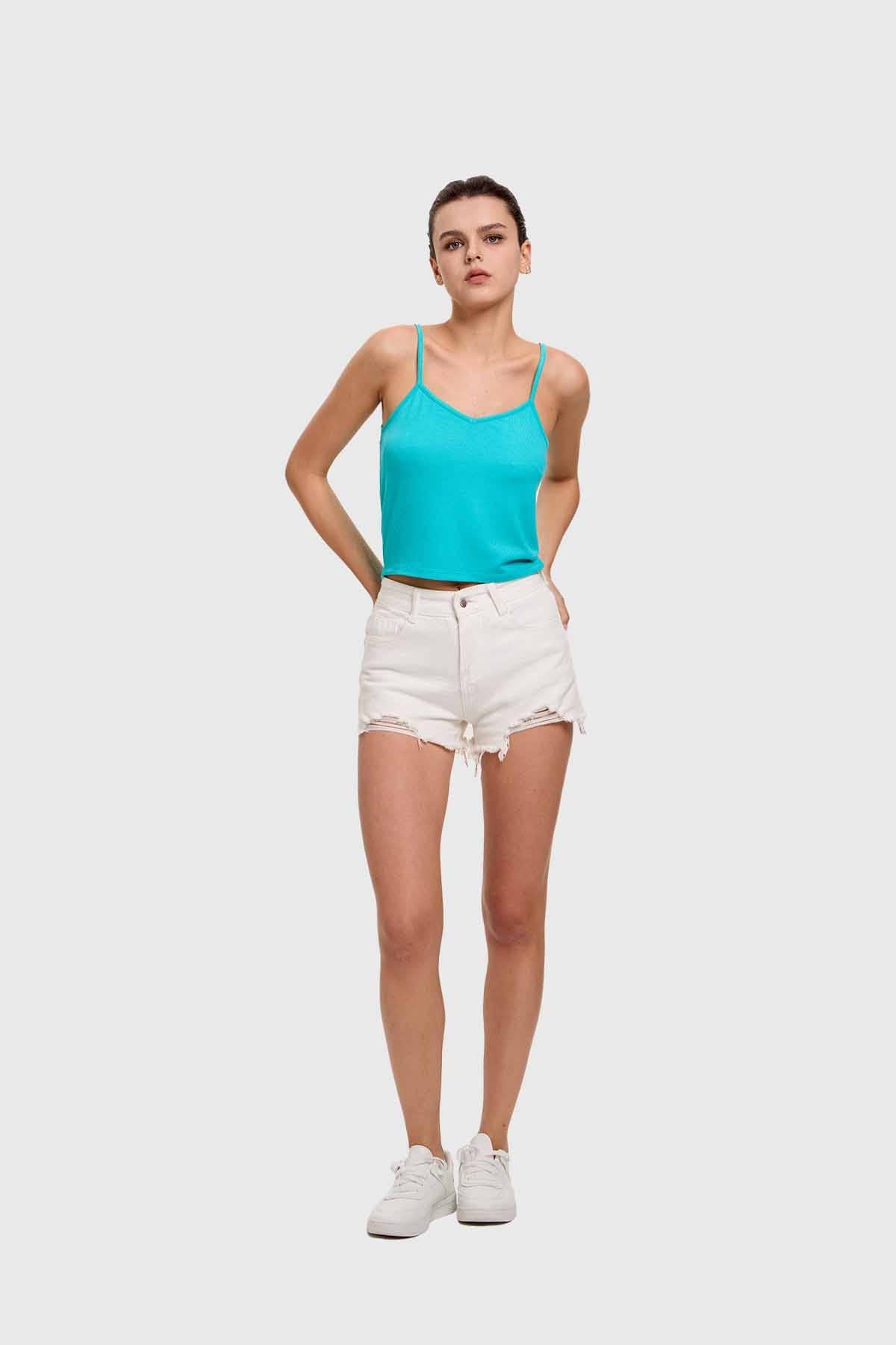 Polera Mujer Pabilo Crop Aqua