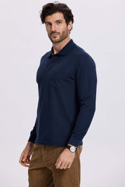 Polera Hombre Piqué Básica Azul