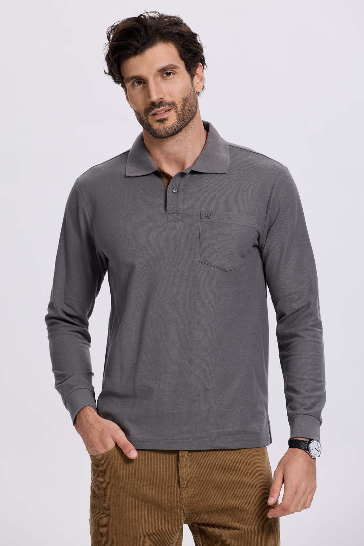 Polera Hombre Piqué Básica Gris