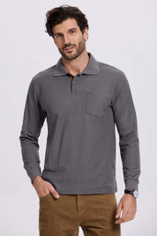 Polera Hombre Piqué Básica Gris