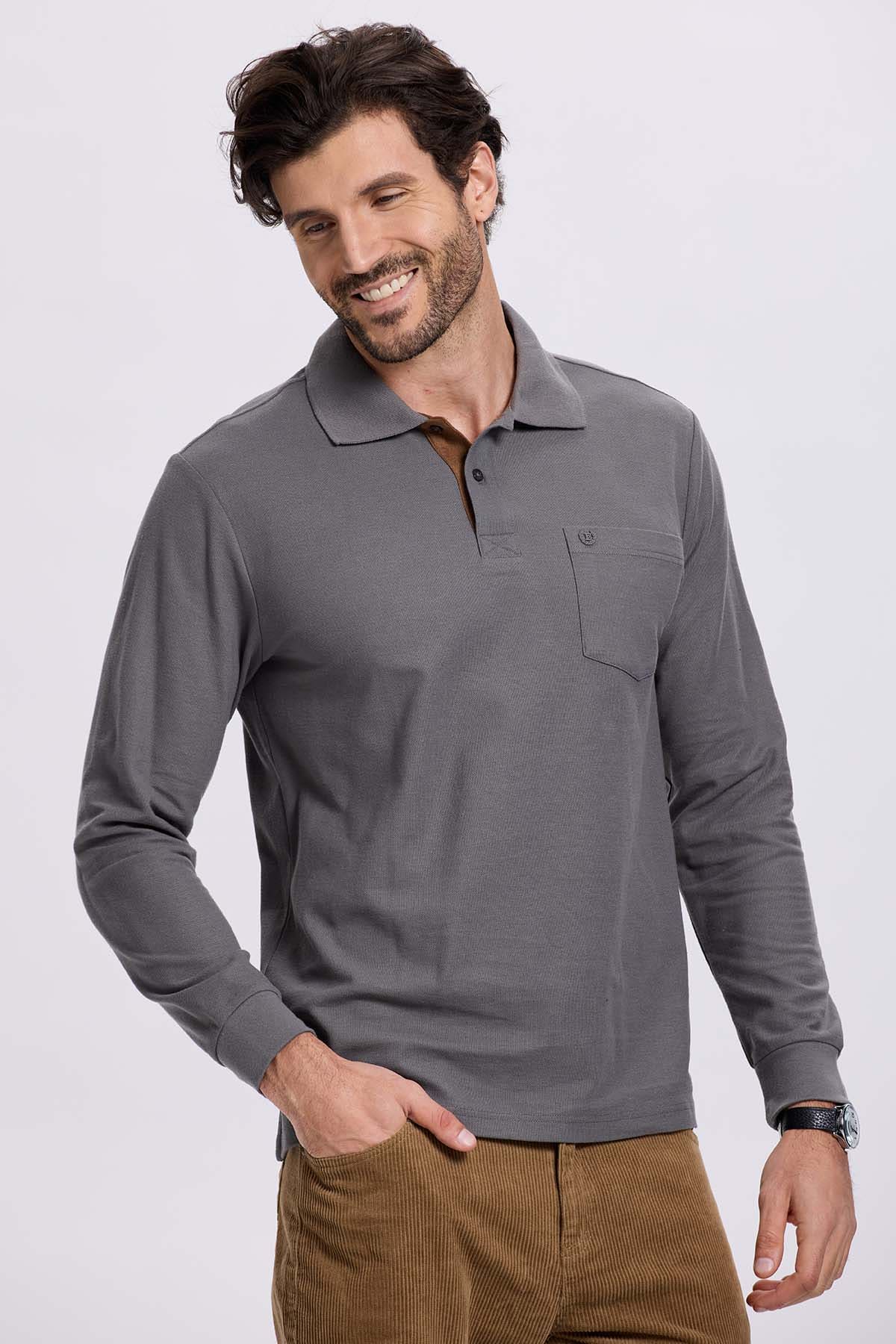 Polera Hombre Piqué Básica Gris