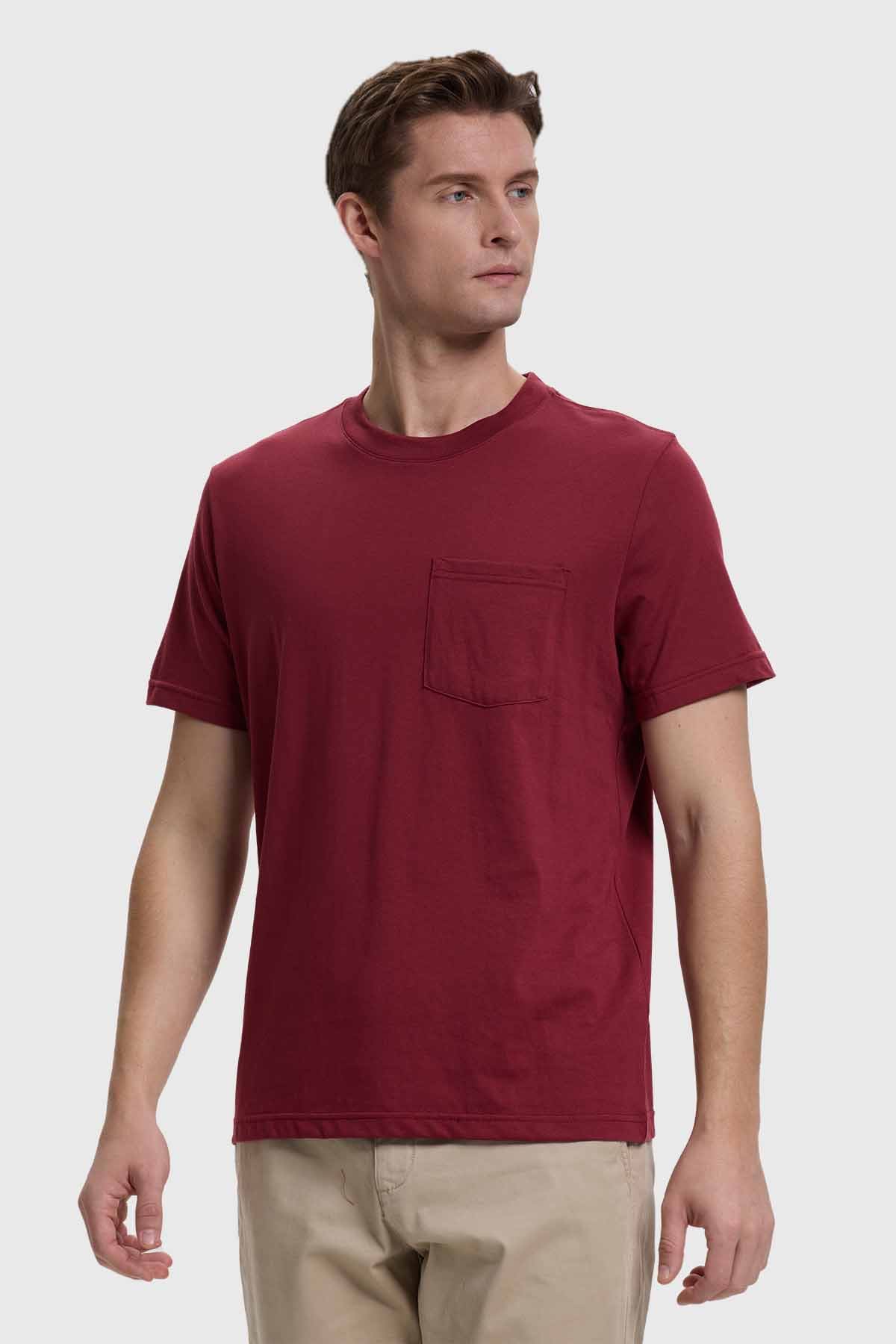 Polera Hombre Básica Con Bolsillo Burdeo