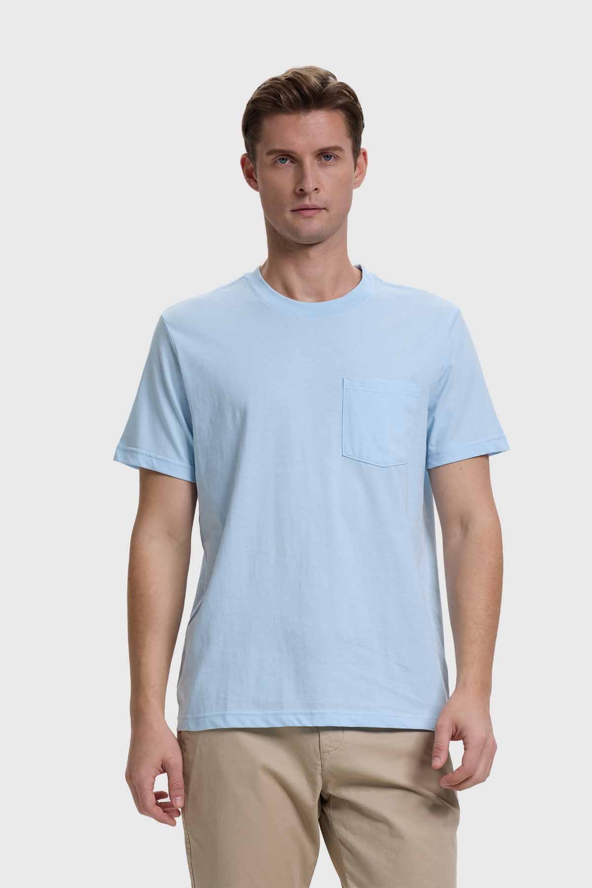 Polera Hombre Básica Con Bolsillo Celeste