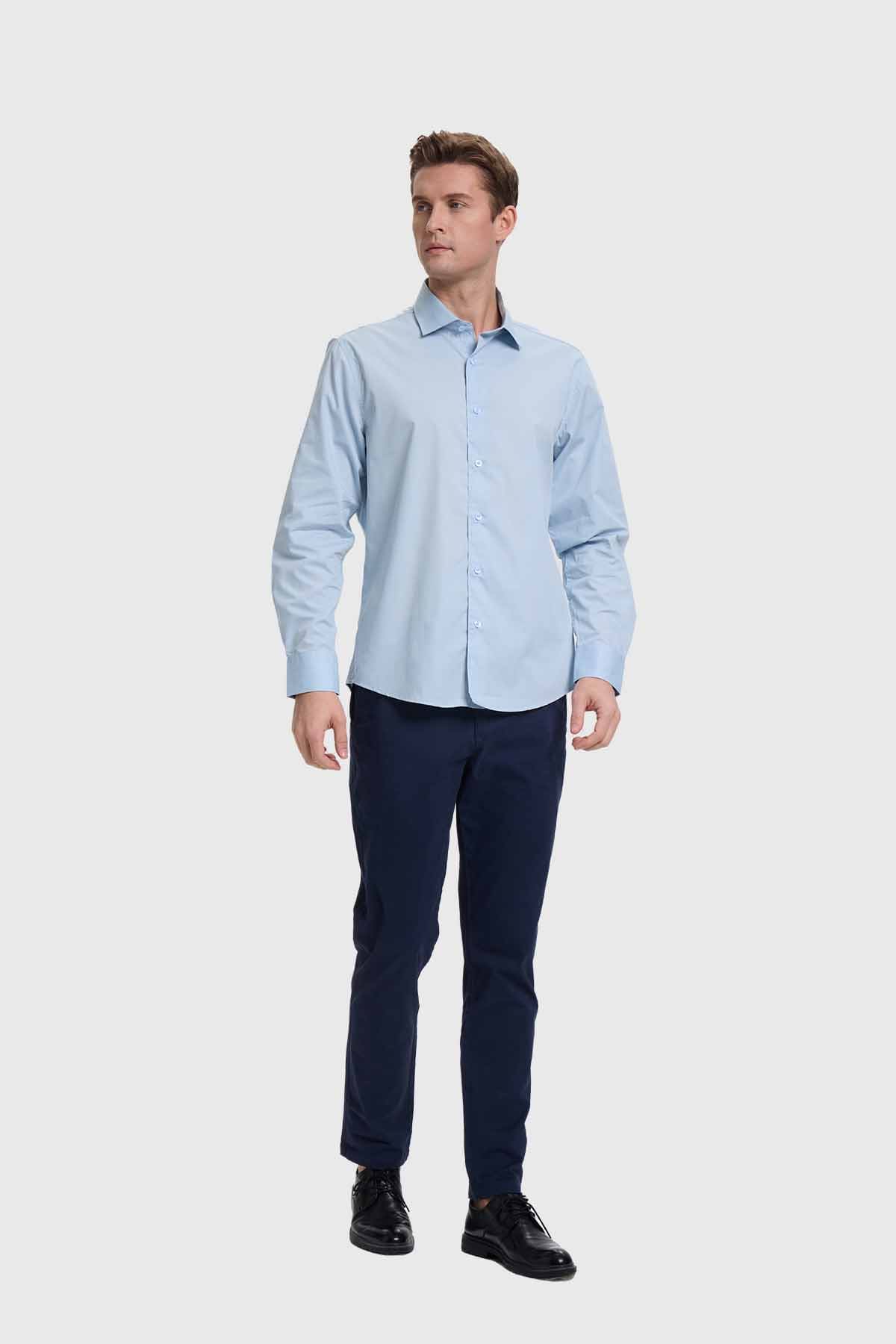 Camisa Hombre Cuello Italiano Celeste