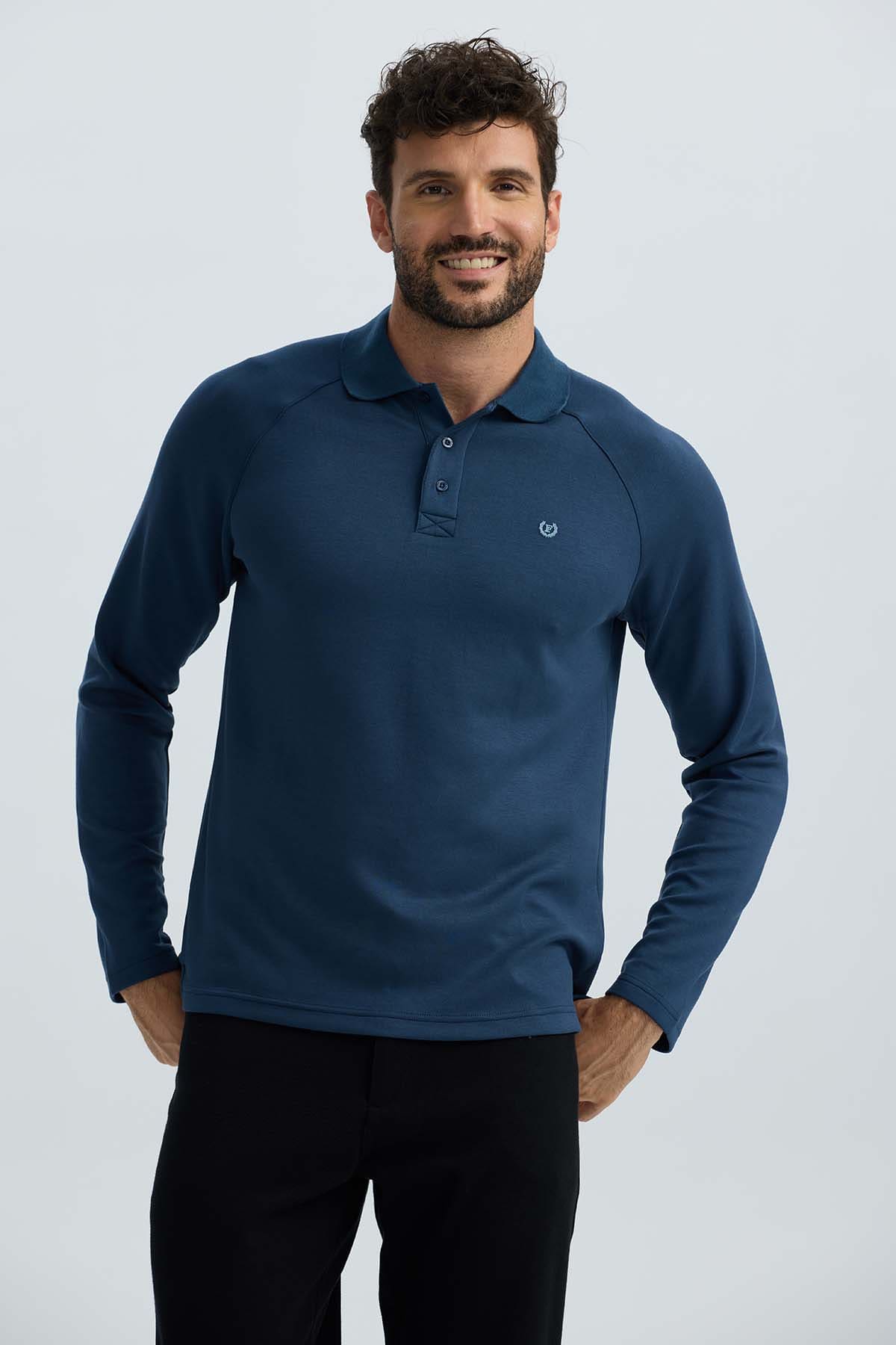 Azul Marino Poleras Manga Larga Para Hombres Polera Azul Marino