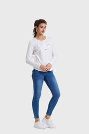 Polera Mujer Pata Botón Rib Crudo