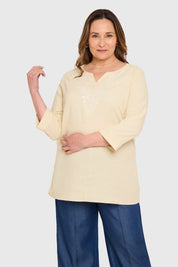Blusa Mujer Lino Roll Up Beige