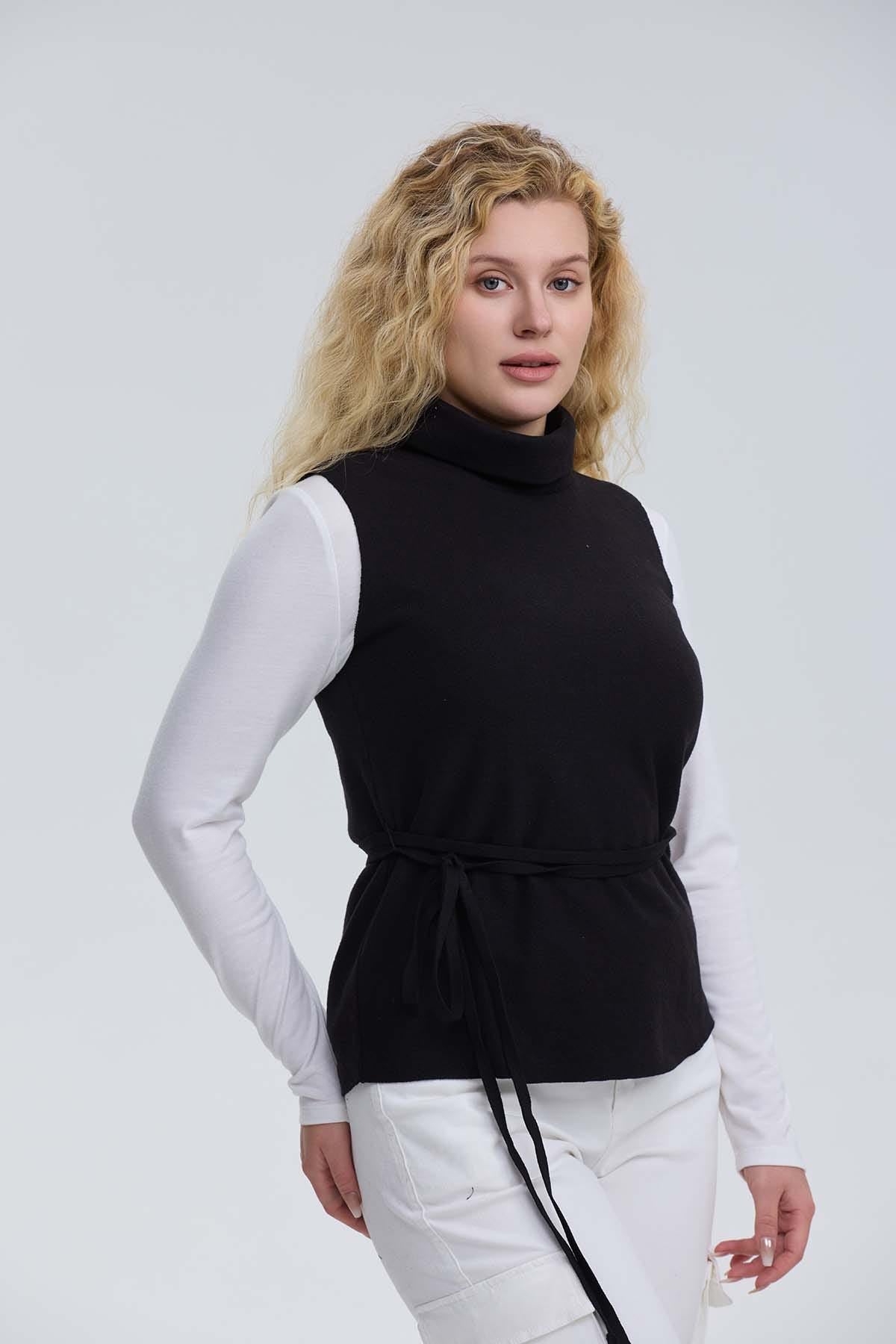 Sweater Mujer Con Amarra Negro