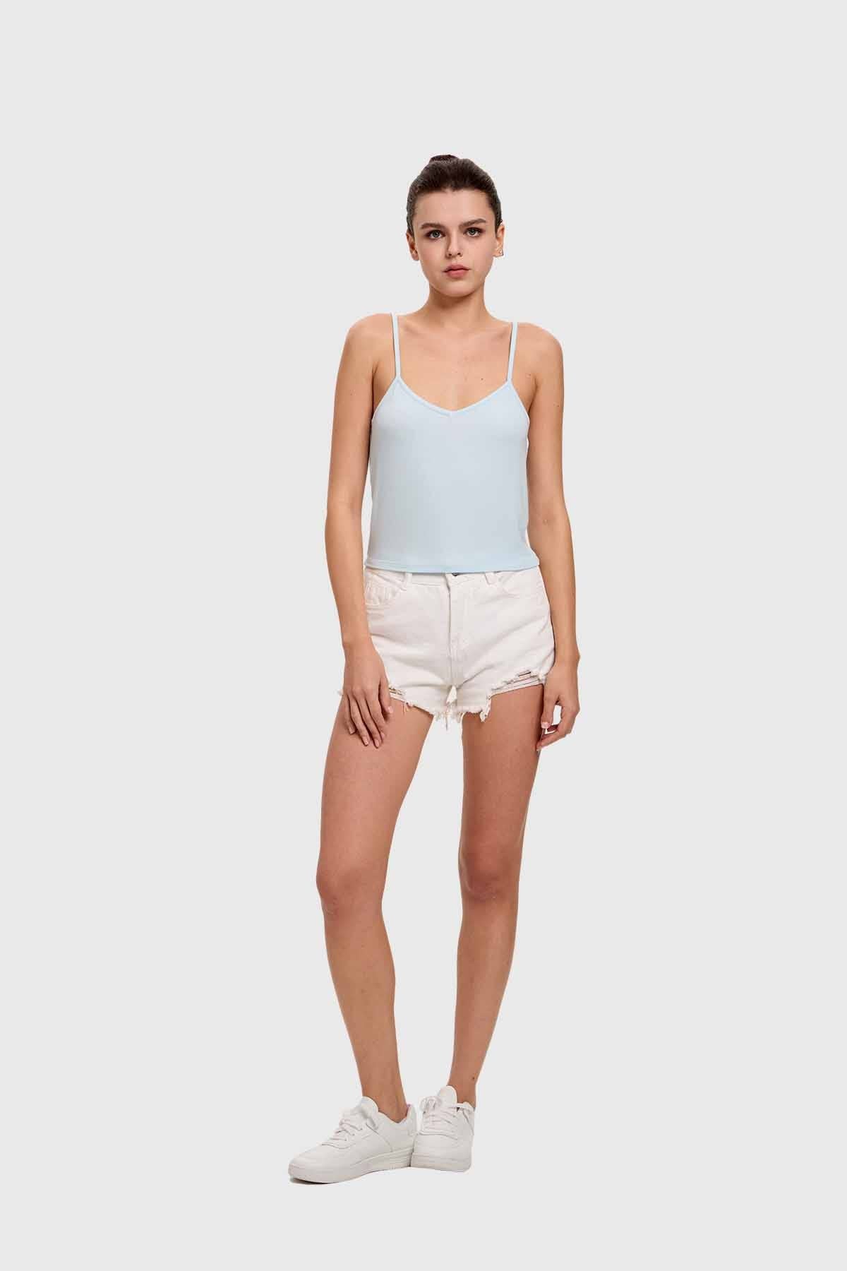 Polera Mujer Pabilo Crop Celeste