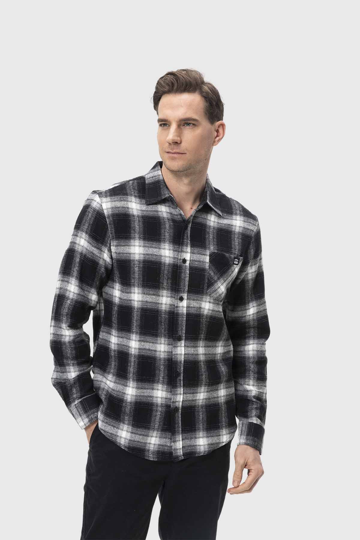 Hombre Casual Camisa A Cuadros Negra Con Blanco Hombre Camisa