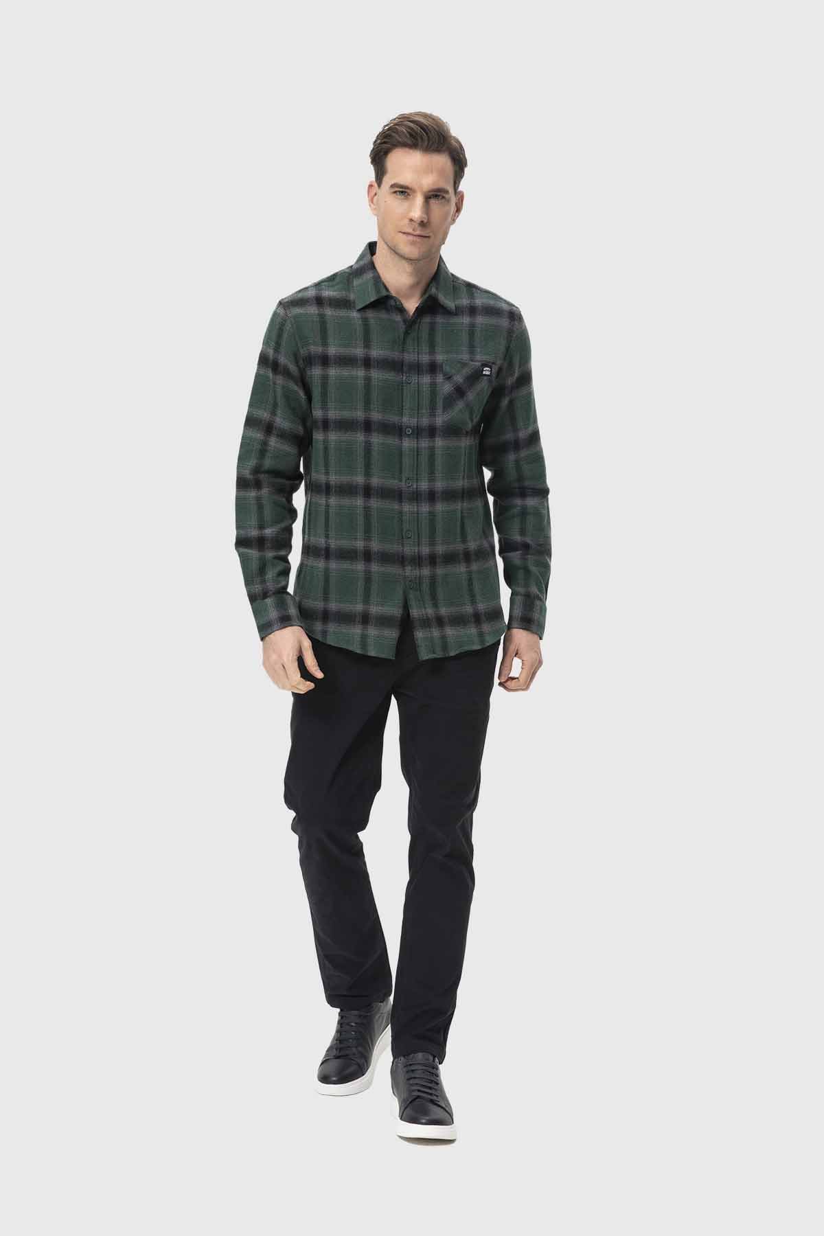 Camisa Hombre Cuadros Verde Verde / L