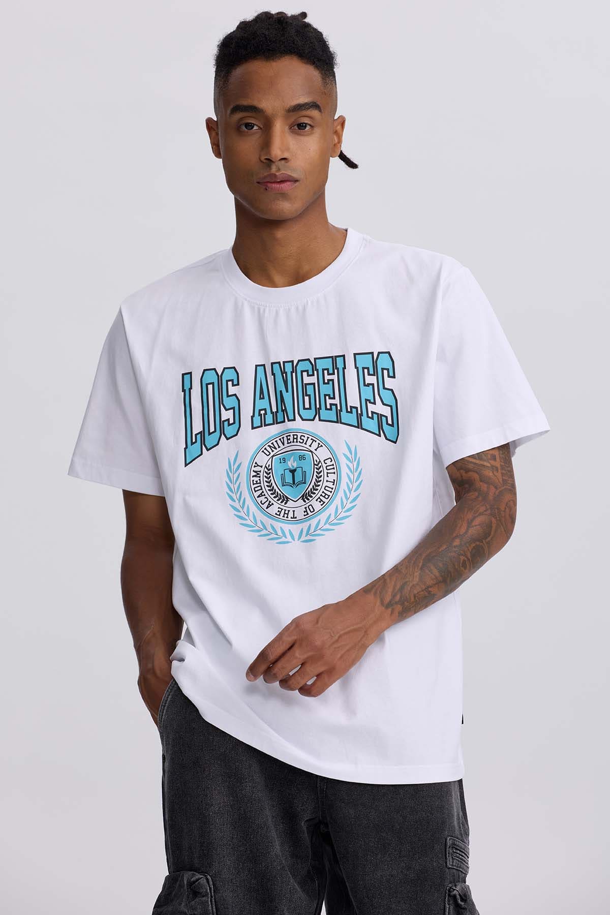 Polera Hombre Print College Blanco