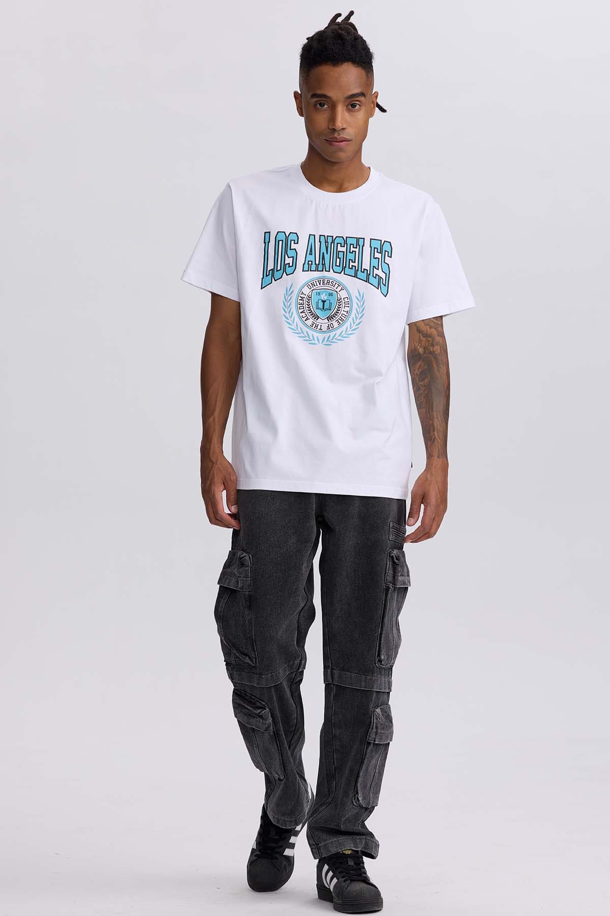 Polera Hombre Print College Blanco Blanco / XXL