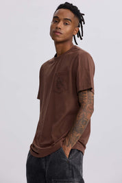 Polera Hombre Bolsillo Contraste Chocolate Café / XXL