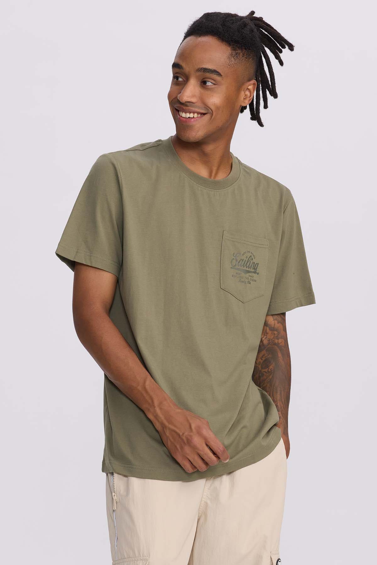 Polera Hombre Con Bolsillo Contraste Verde Militar Verde / XXL