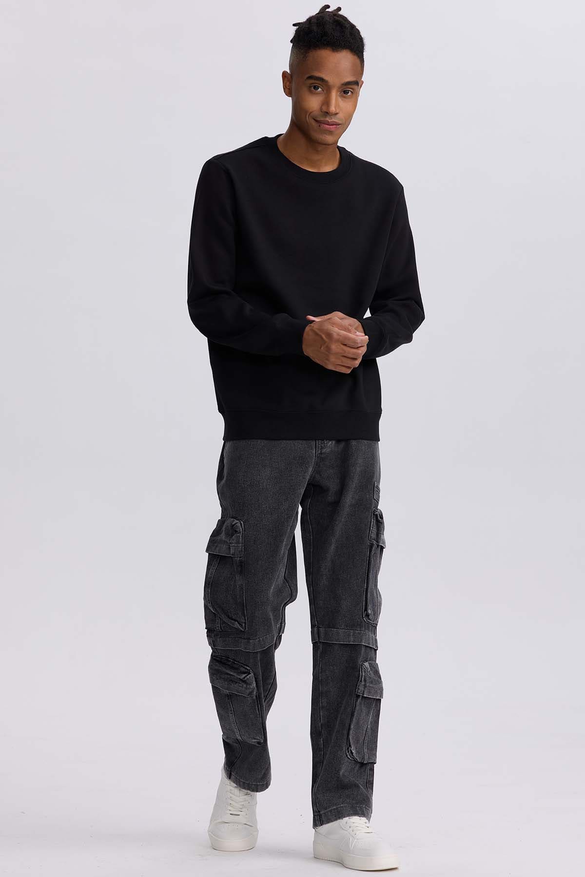 Polerón Hombre Liso Negro Negro / XXL