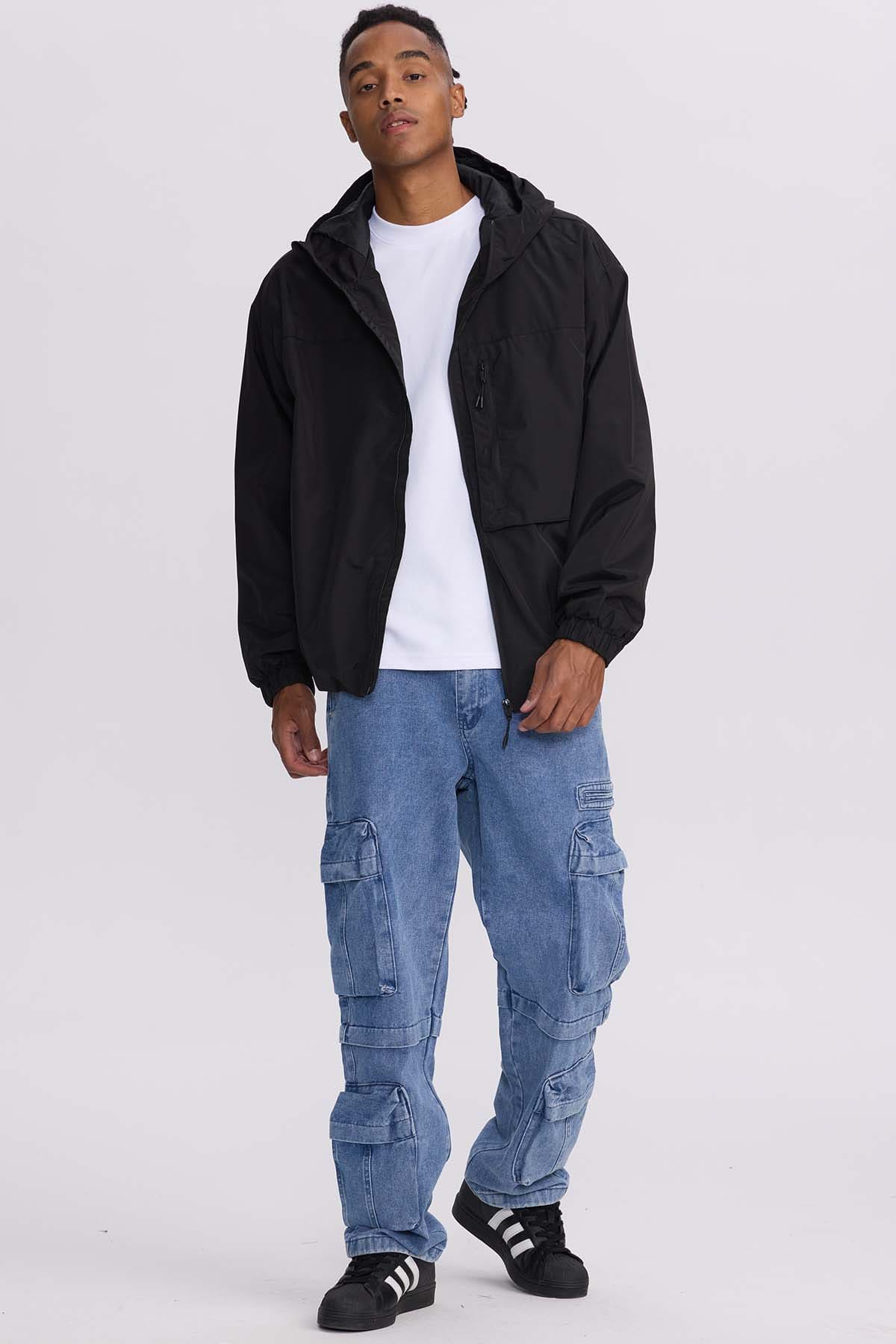 Chaqueta Hombre Cortaviento Negro Negro / XXL