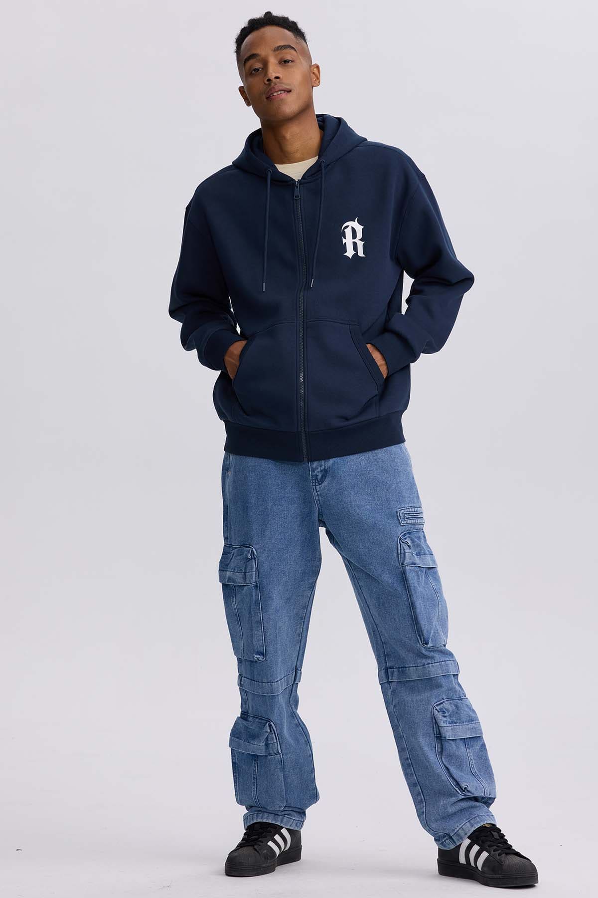 Polerón Hombre Full Zipper Print Azul Noche Azul / XXL