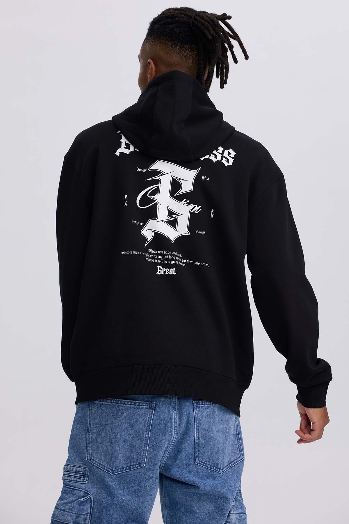 Polerón Hombre Full Zipper Print Negro Negro / XXL