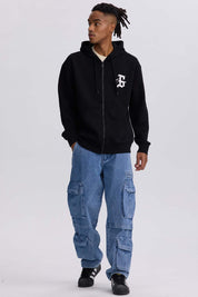 Polerón Hombre Full Zipper Print Negro Negro / XXL