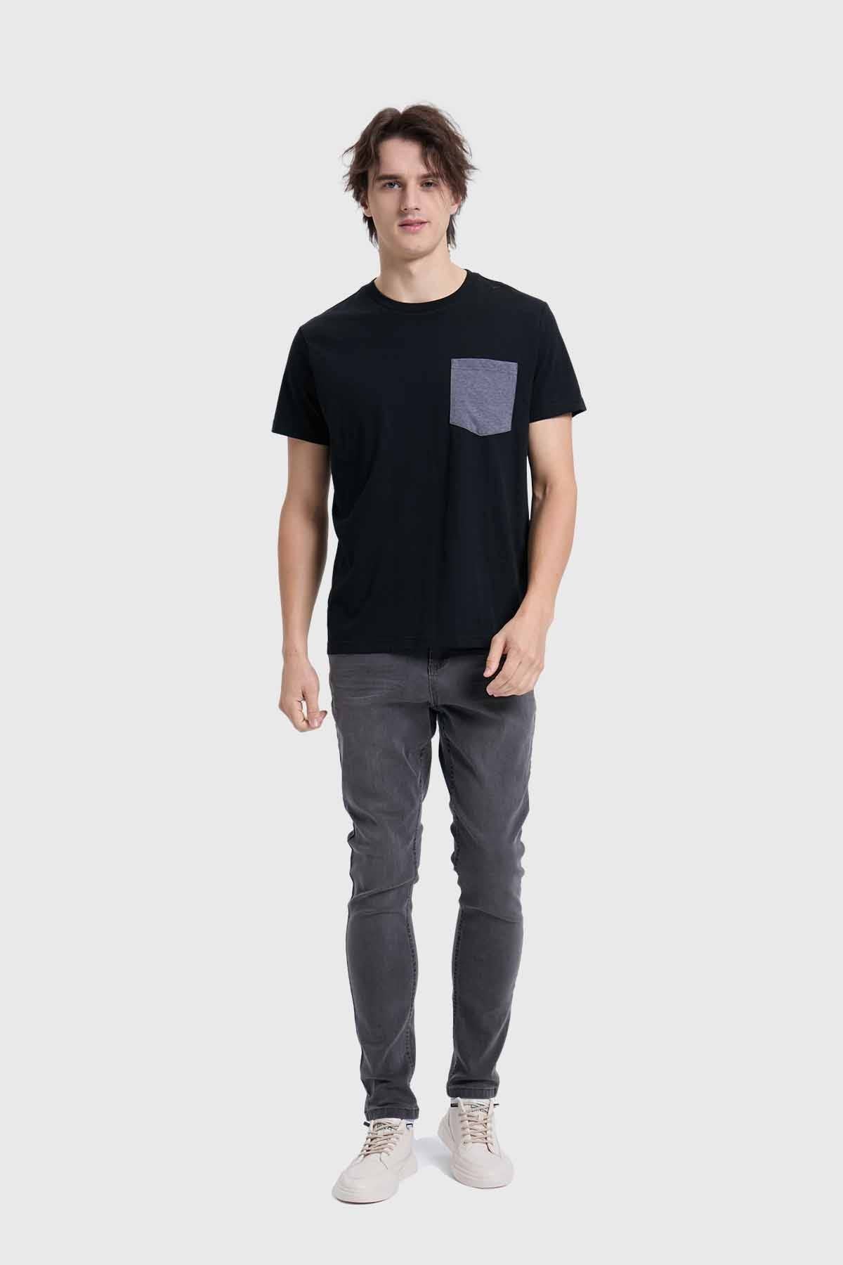 Polera Hombre Con Bolsillo Negro