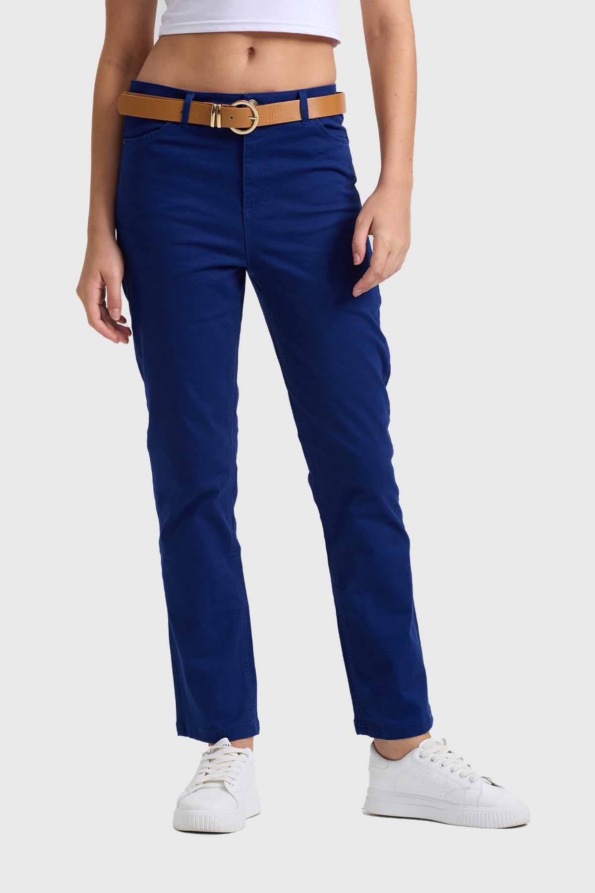 Pantalón Mujer Semi Recto Gabardina Push Up Azul
