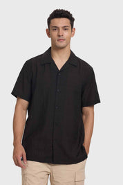 Camisa Hombre Textura Guayabera Negro