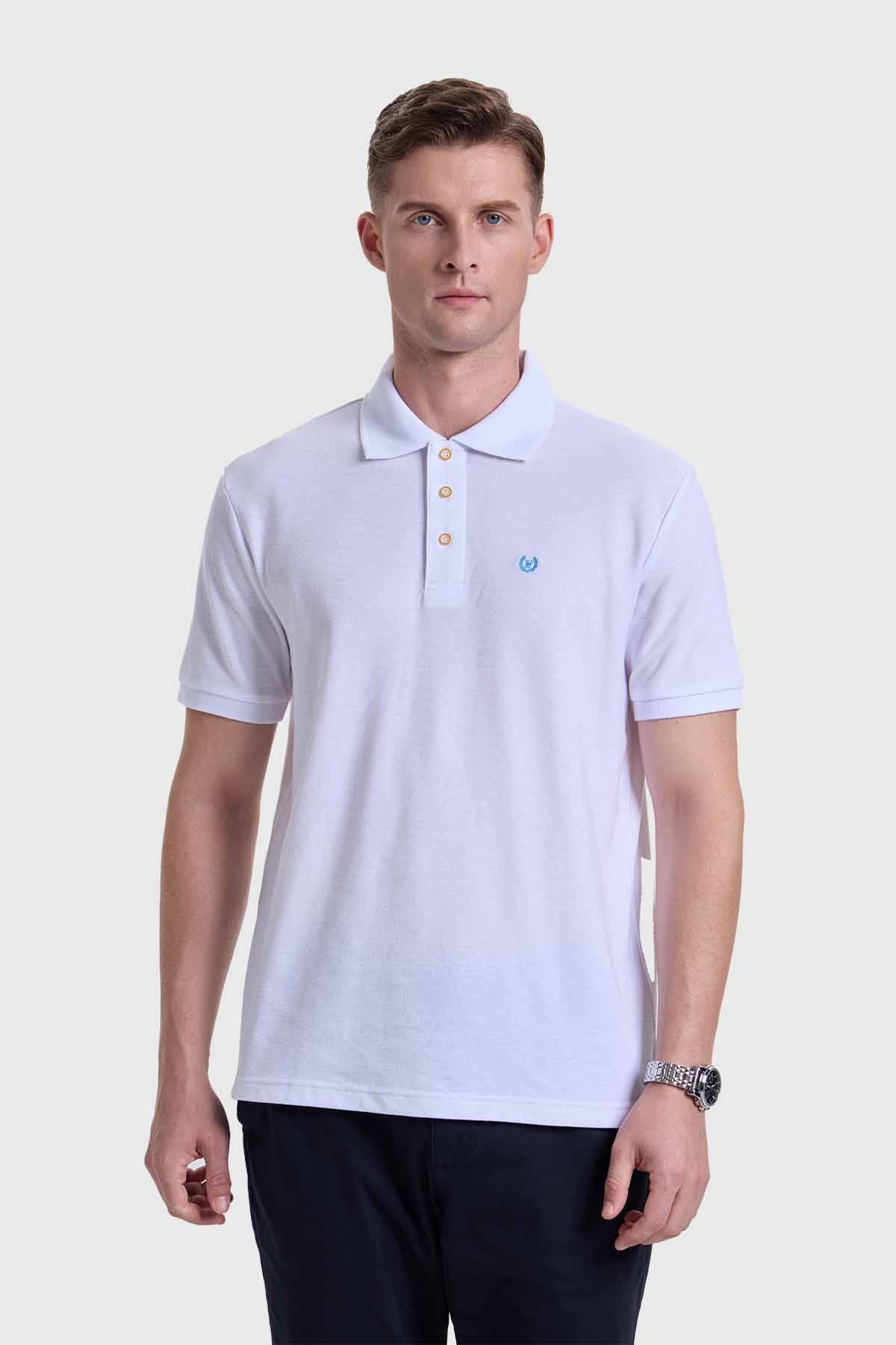 Cuello Poleras Hombre Fashion Polera Pique Lisa Blanca Algodón