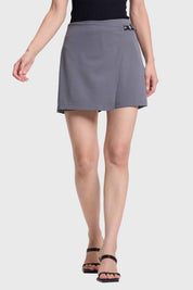 Falda Short Mujer Aplicación Lateral Cintura Gris