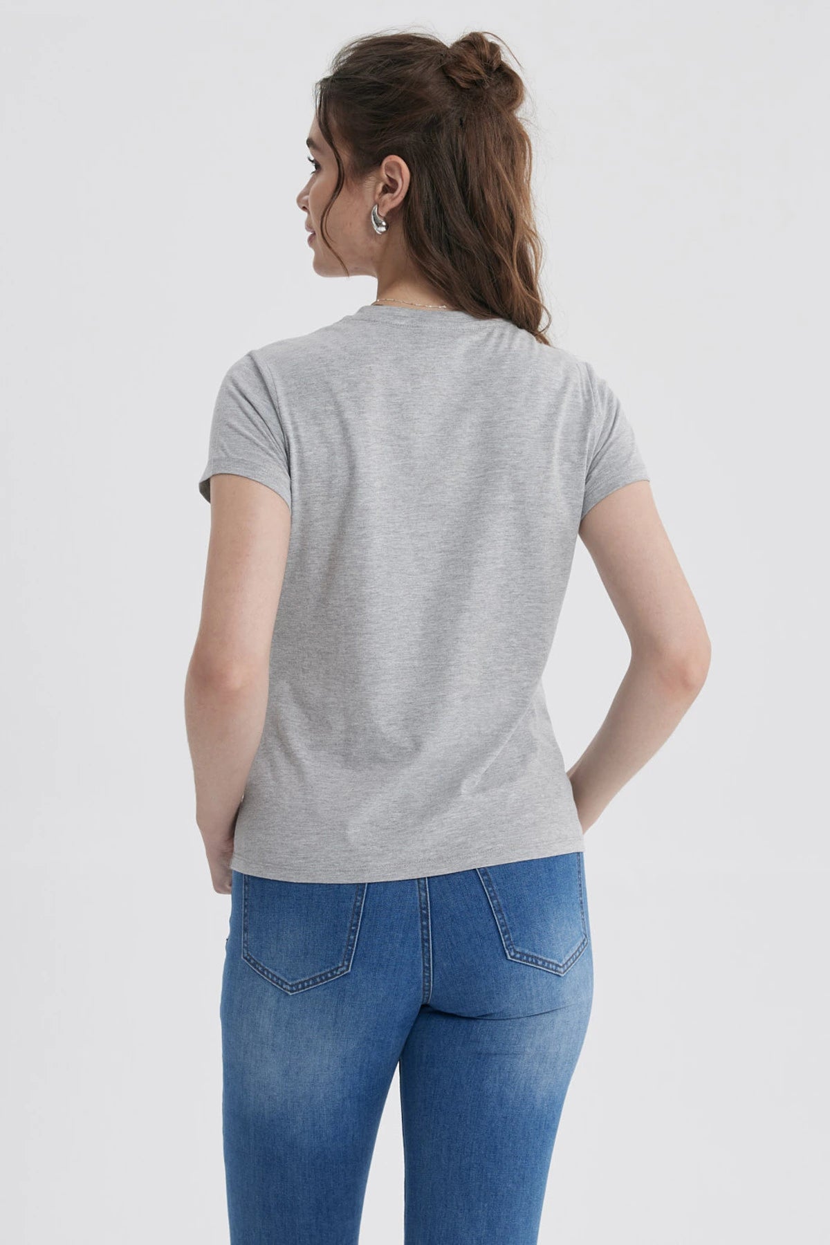 Polera Mujer Básica Print Gris Melange / Rosado