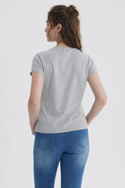 Polera Mujer Básica Print Gris Melange / Rosado