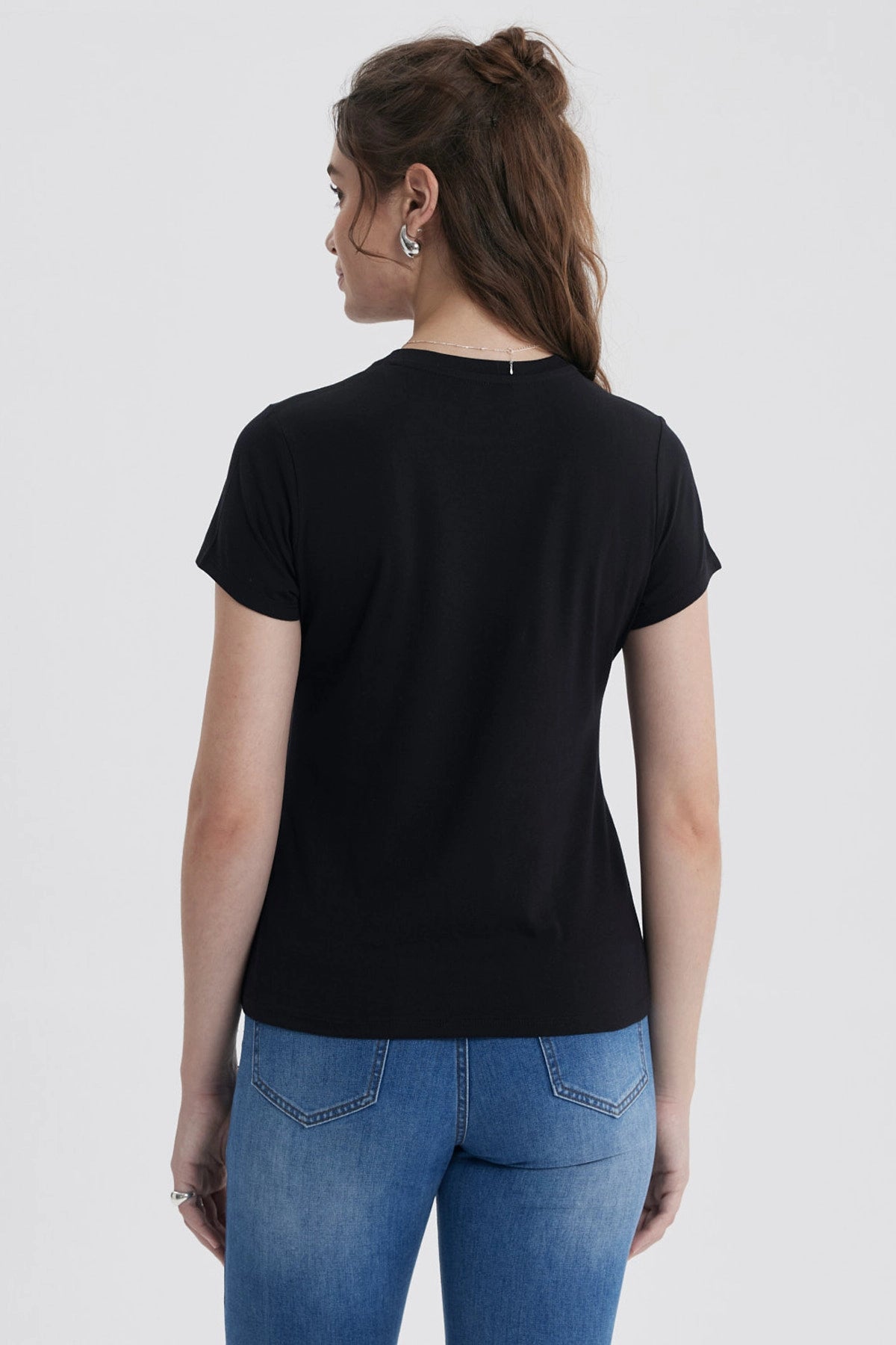 Polera Mujer Básica Print Negro / Coral