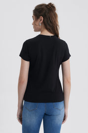 Polera Mujer Básica Print Negro / Coral