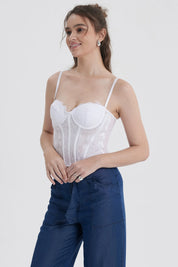 Blusa Mujer Corset Encaje Blanco