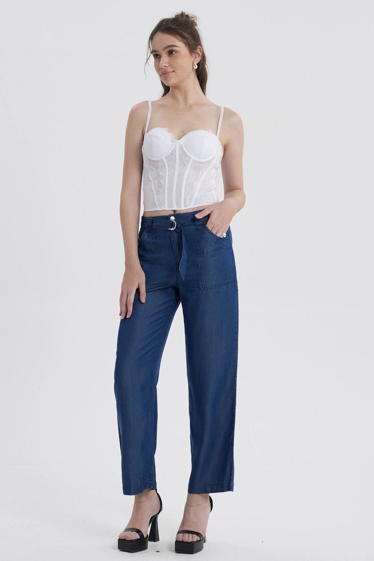 Blusa Mujer Corset Encaje Blanco