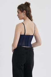 Blusa Mujer Corset Encaje Celeste