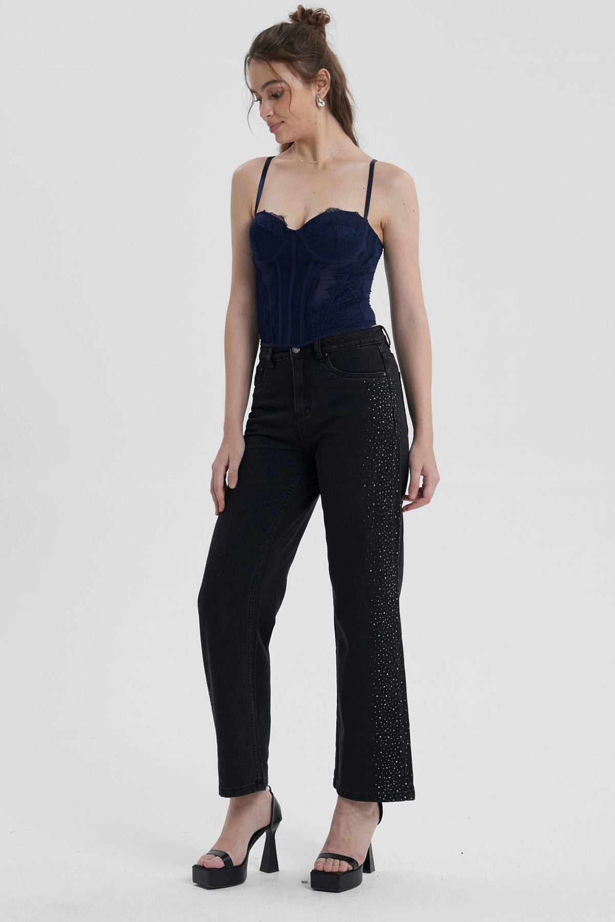 Blusa Mujer Corset Encaje Celeste