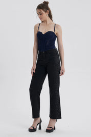 Blusa Mujer Corset Encaje Celeste