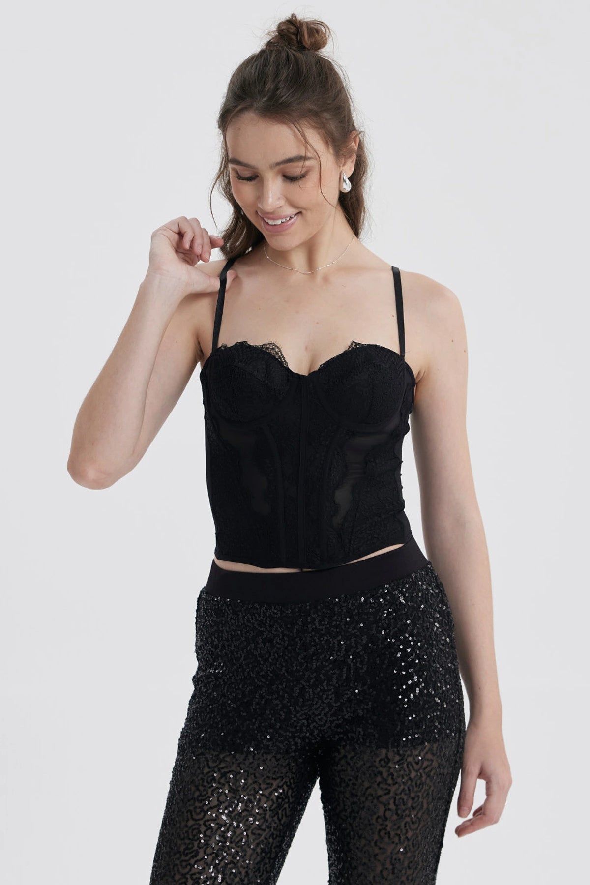 Blusa Mujer Corset Encaje Negro