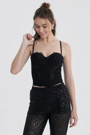 Blusa Mujer Corset Encaje Negro